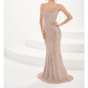 Christina Wu 22211 Sparkling Sequin Cowl Neck Evening Dress